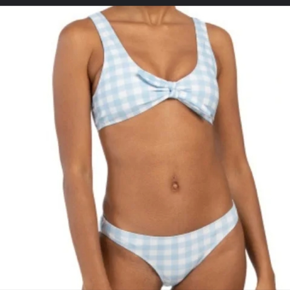 Cabana del Sol Plaid Bikini Blue and white Size Large
